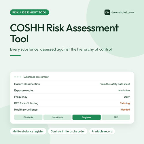 COSHH Risk Assessment Tool: product cover by Drew Mitchell