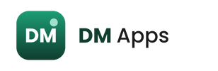 DM Apps logo with a green square and 'DM' text on a white background