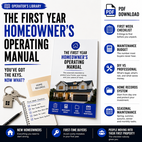 Homeowner's operating manual for the first year with key elements highlighted.