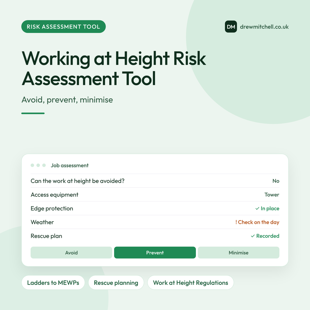 Working at Height Risk Assessment Tool: product cover by Drew Mitchell