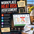 Advertisement for workplace heat risk assessment software with a laptop displaying the software interface.