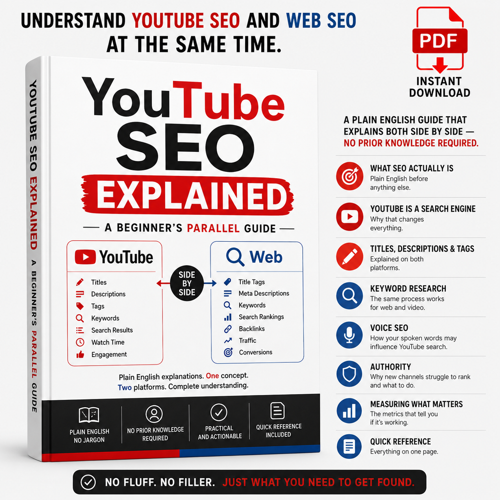 Book cover of 'YouTube SEO Explained' with text about YouTube and web SEO.